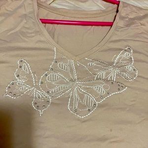 Cotton Tan Butterfly T-shirt